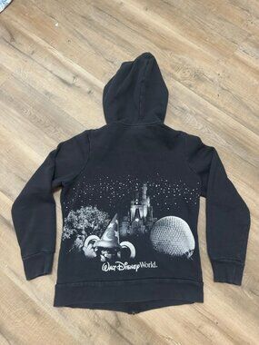 Disney Parks Walt Disney World Four Parks Glitter Zip Up Hoodie Black Large L